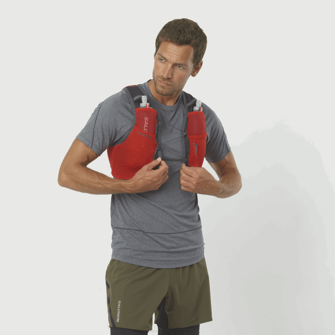 Men's Running Vest with flasks included - Active Skin 4 V42L331 Salomon Fiery Red/Ebony - Salomon Australia