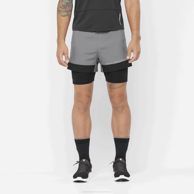 Men's Shorts - Cross 2In1 V42L280 Salomon Quiet Shade/Deep Black - Salomon Australia