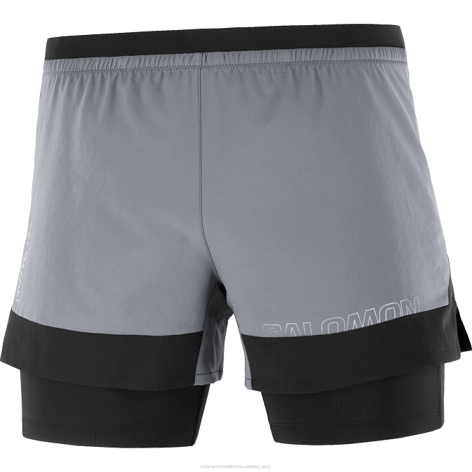 Men\'s Shorts - Cross 2In1 V42L280 Salomon Quiet Shade/Deep Black - Salomon Australia