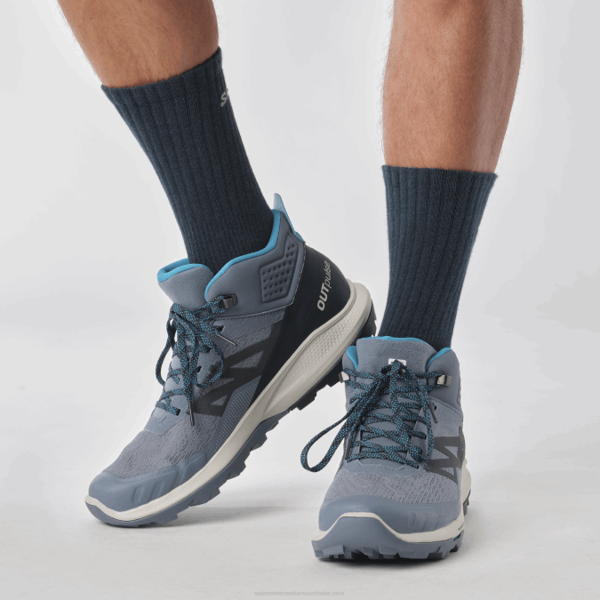 Men\'s Hiking Boots - Outpulse Mid Gore-Tex V42L32 Salomon China Blue/Carbon/Lunar Rock - Salomon shoes