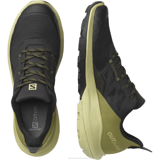 Men\'s Hiking Shoes - Outpulse V42L28 Salomon Black/Leek Green/Poppy Red - Salomon sneakers Australia