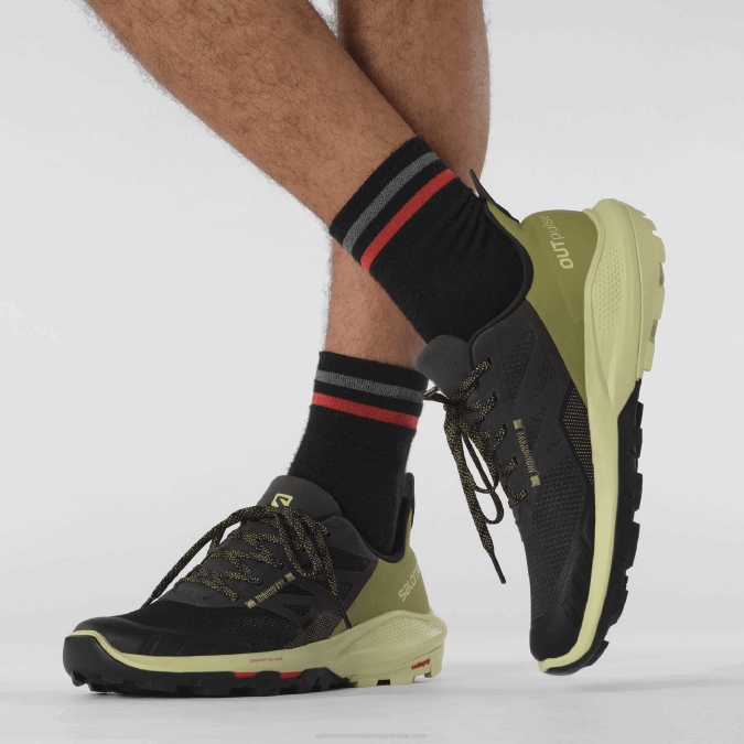 Men\'s Hiking Shoes - Outpulse V42L28 Salomon Black/Leek Green/Poppy Red - Salomon sneakers Australia