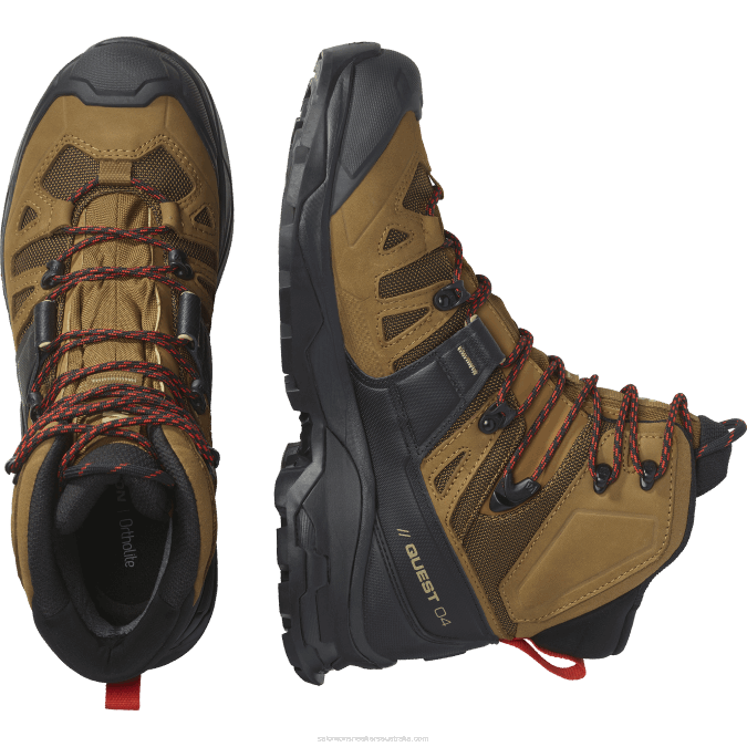 Men\'s Leather Hiking Boots - Quest 4 Gore-Tex V42L4 Salomon Rubber/Black/Fiery Red - Salomon shoes