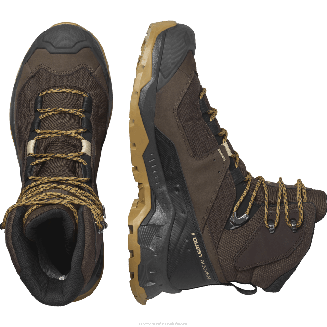 Men\'s Leather Hiking Boots - Quest Element Gore-Tex V42L49 Salomon Delicioso/Black/Dull Gold - Salomon sneakers Australia