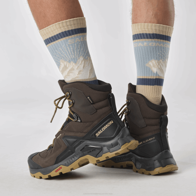 Men\'s Leather Hiking Boots - Quest Element Gore-Tex V42L49 Salomon Delicioso/Black/Dull Gold - Salomon sneakers Australia