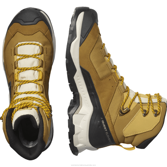 Men\'s Leather Hiking Boots - Quest Element Gore-Tex V42L50 Salomon Cumin/Bleached Sand/Saffron - Salomon sneakers Australia