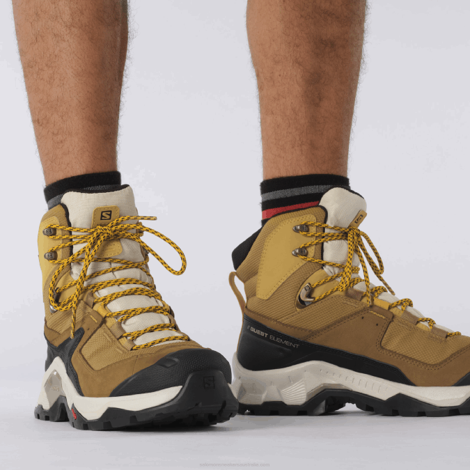 Men\'s Leather Hiking Boots - Quest Element Gore-Tex V42L50 Salomon Cumin/Bleached Sand/Saffron - Salomon sneakers Australia