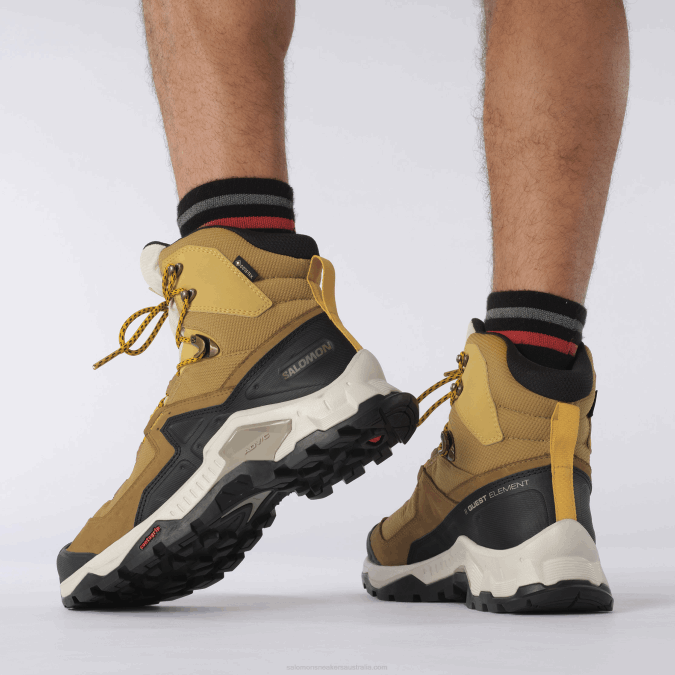 Men\'s Leather Hiking Boots - Quest Element Gore-Tex V42L50 Salomon Cumin/Bleached Sand/Saffron - Salomon sneakers Australia
