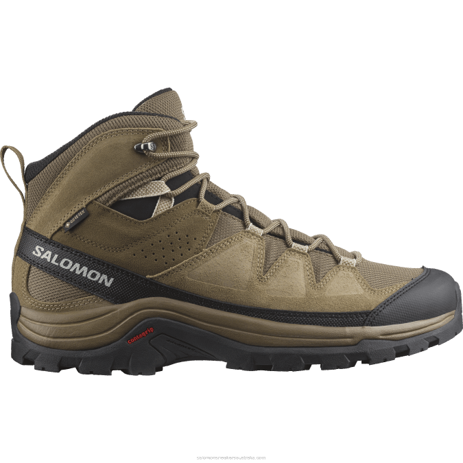 Men's Leather Hiking Boots - Quest Rove Gore-Tex V42L52 Salomon Kangaroo/Kelp/Black - Salomon Australia