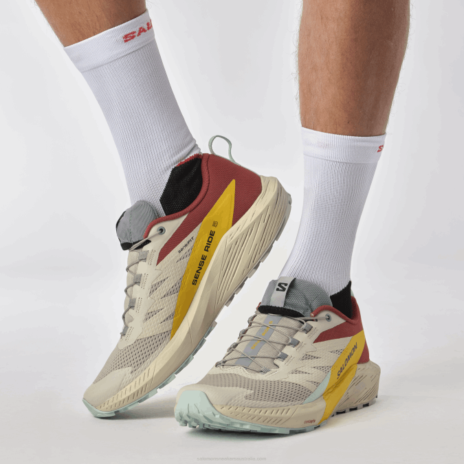 Men\'s Trail Running Shoes - Sense Ride 5 V42L1435 Salomon Rainy Day/Hot Sauce/Freesia - Salomon Australia