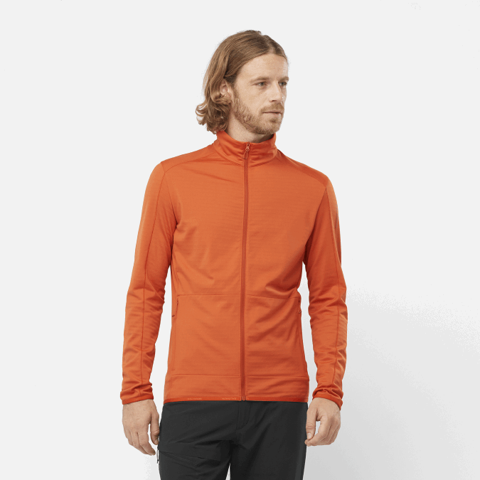 Men's Full Zip Midlayer Jacket - Essential Lightwarm V42L553 Salomon Burnt Ochre - Salomon Australia