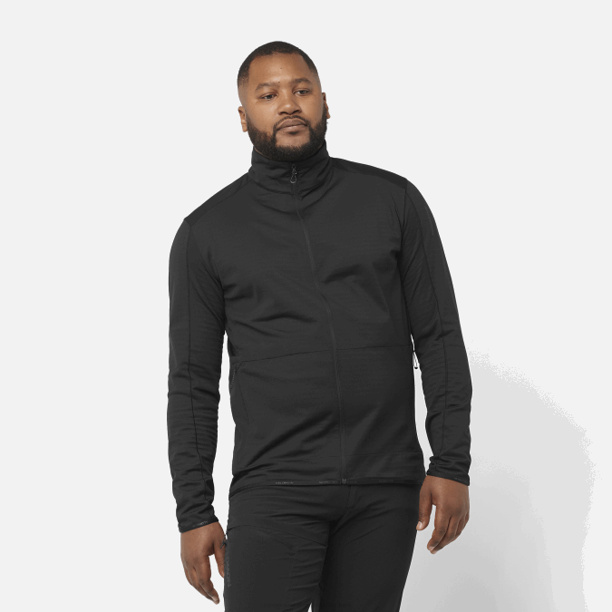 Men's Full Zip Midlayer Jacket - Essential Lightwarm V42L556 Salomon Deep Black - Salomon shoes