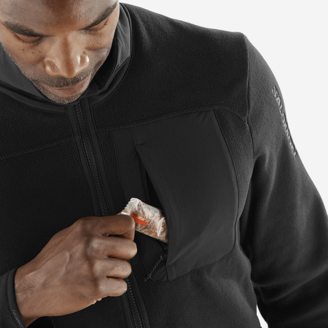 Men\'s Full Zip Midlayer Jacket - Outline Polartec V42L535 Salomon Deep Black - Salomon sneakers Australia