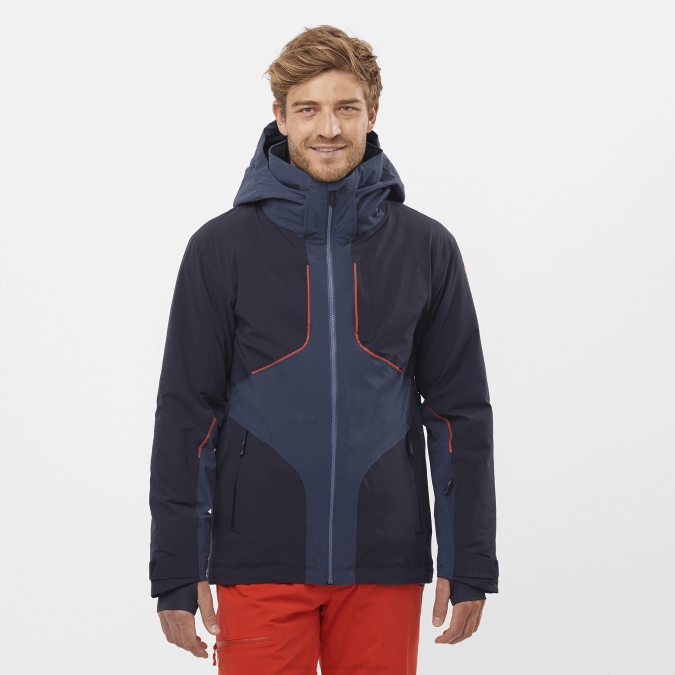 Men's Insulated Hooded Jacket - Brilliant V42L542 Salomon Night Sky/Mood Indigo/Fiery Red - Salomon sneakers Australia