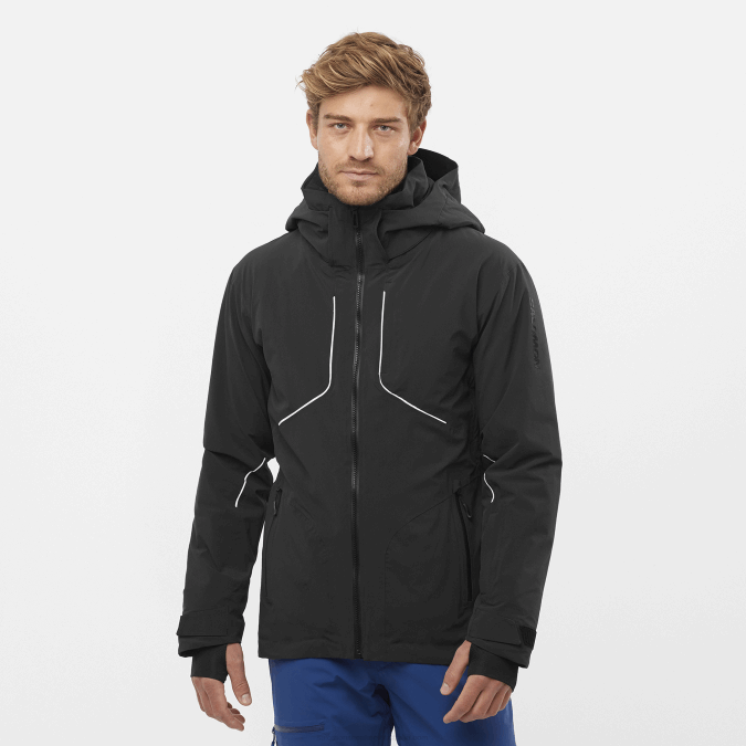 Men's Insulated Hooded Jacket - Brilliant V42L543 Salomon Deep Black/White - Salomon shoes