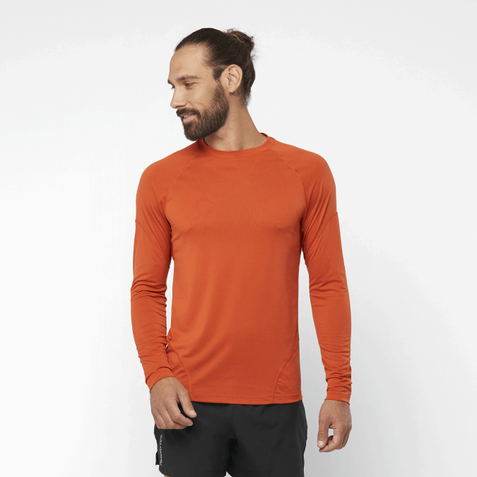 Men's Long Sleeve T-Shirt - Cross Run V42L536 Salomon Burnt Ochre - Salomon shoes