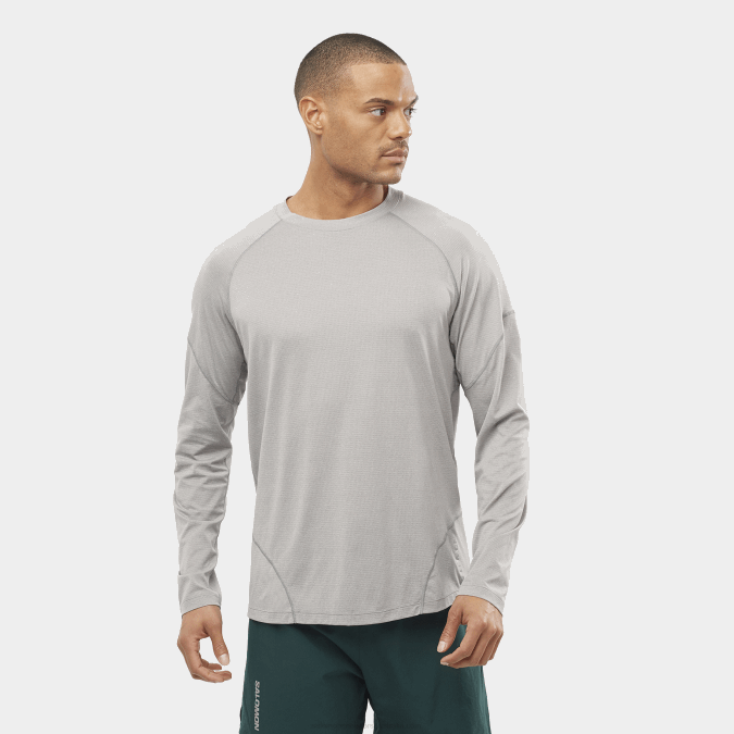 Men's Long Sleeve T-Shirt - Cross Run V42L538 Salomon Alloy/Heather - Salomon sneakers Australia