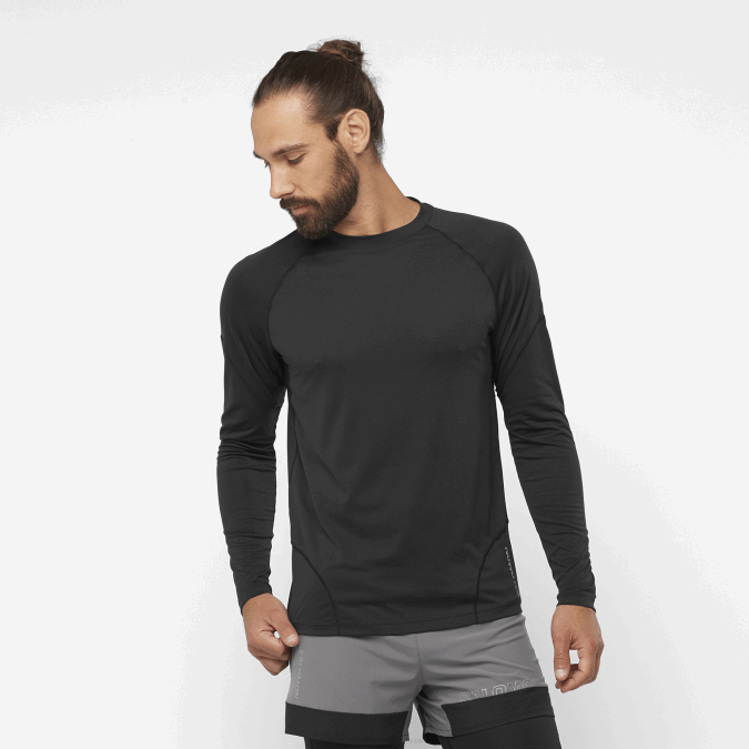 Men's Long Sleeve T-Shirt - Cross Run V42L539 Salomon Deep Black - Salomon Australia