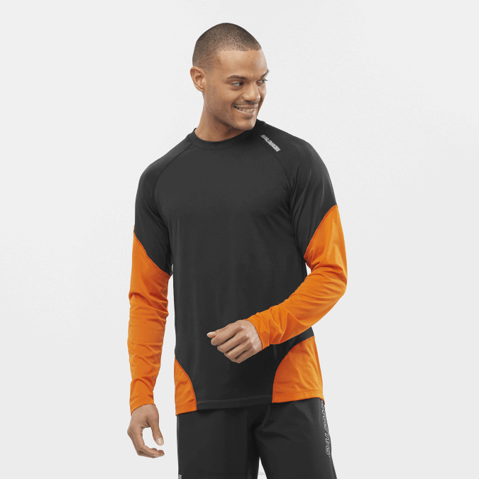 Men's Long Sleeve T-Shirt - Cross Run V42L540 Salomon Deep Black/Scarlet Ibis/Nocturne - Salomon shoes