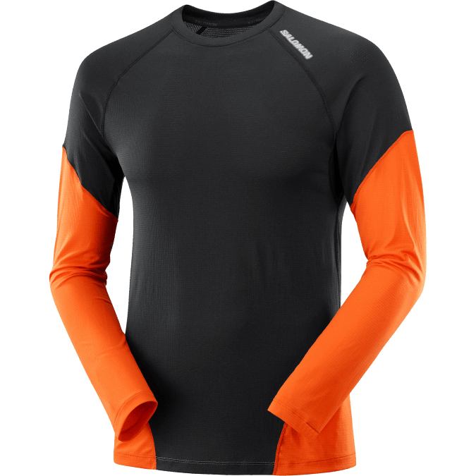 Men\'s Long Sleeve T-Shirt - Cross Run V42L540 Salomon Deep Black/Scarlet Ibis/Nocturne - Salomon shoes