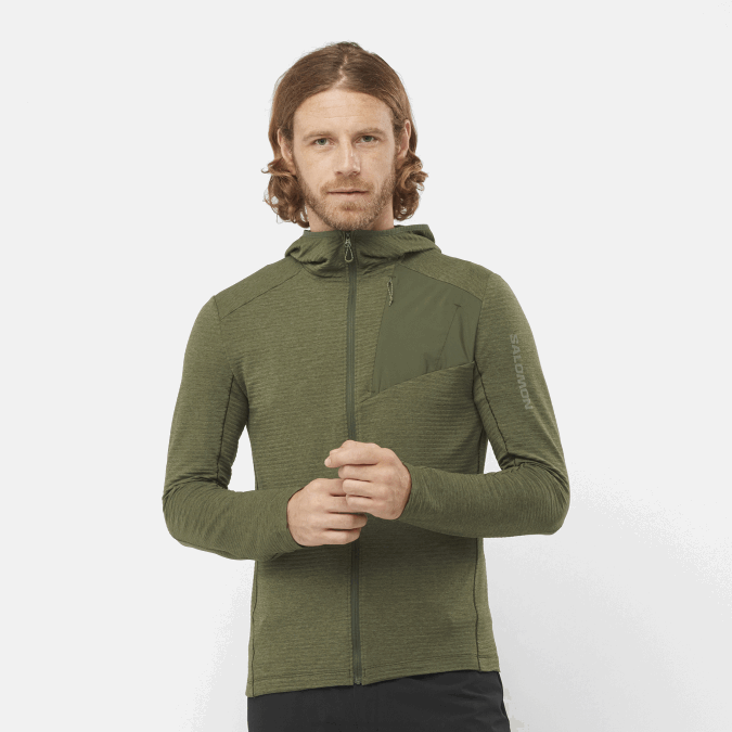 Men's Midlayer Jacket with hood - Essential Lightwarm Hooded V42L544 Salomon Grape Leaf/Forest Night - Salomon Australia