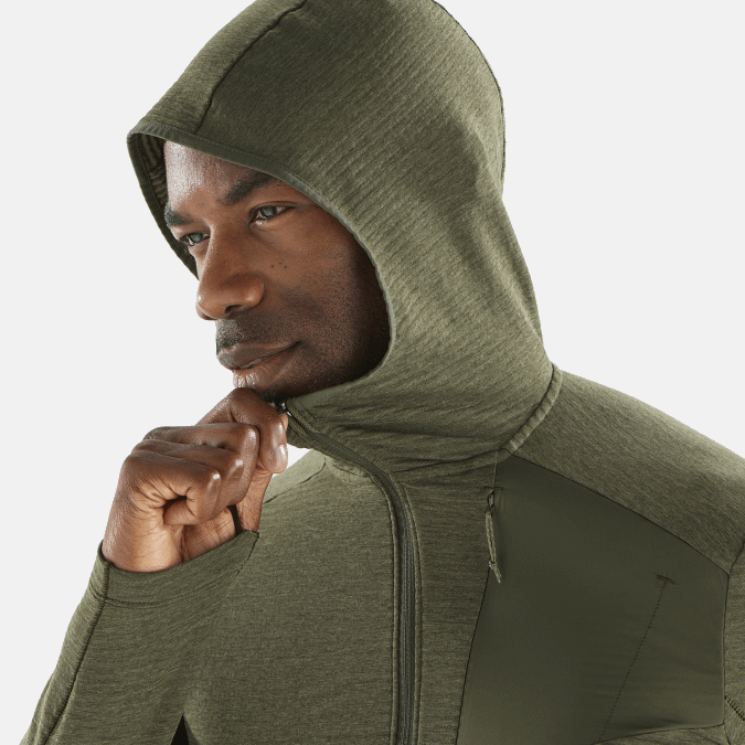 Men\'s Midlayer Jacket with hood - Essential Lightwarm Hooded V42L544 Salomon Grape Leaf/Forest Night - Salomon Australia