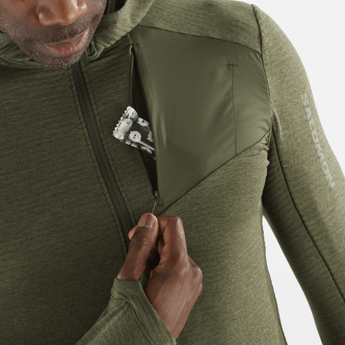 Men\'s Midlayer Jacket with hood - Essential Lightwarm Hooded V42L544 Salomon Grape Leaf/Forest Night - Salomon Australia