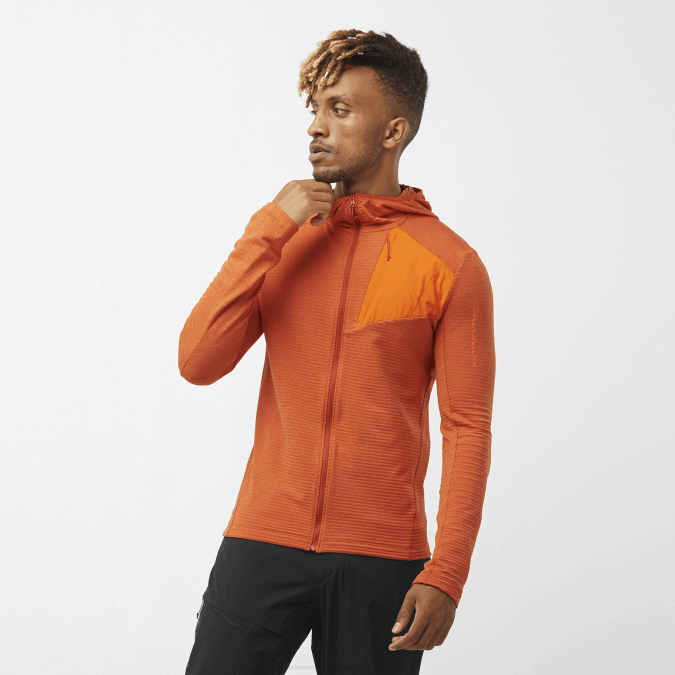 Men's Midlayer Jacket with hood - Essential Lightwarm Hooded V42L545 Salomon Burnt Ochre/Scarlet Ibis - Salomon sneakers Australia
