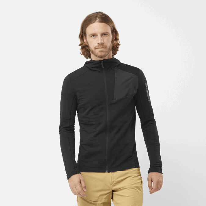 Men's Midlayer Jacket with hood - Essential Lightwarm Hooded V42L546 Salomon Deep Black - Salomon shoes