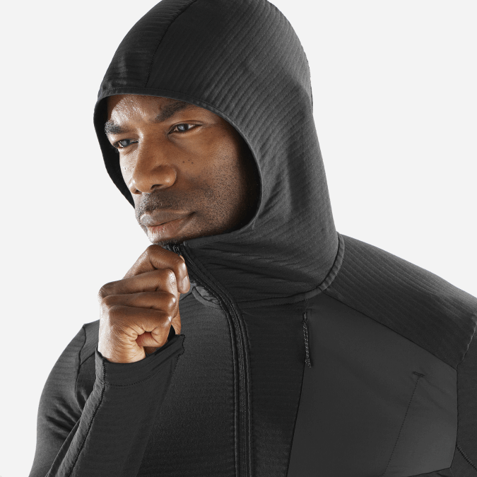 Men\'s Midlayer Jacket with hood - Essential Lightwarm Hooded V42L546 Salomon Deep Black - Salomon shoes