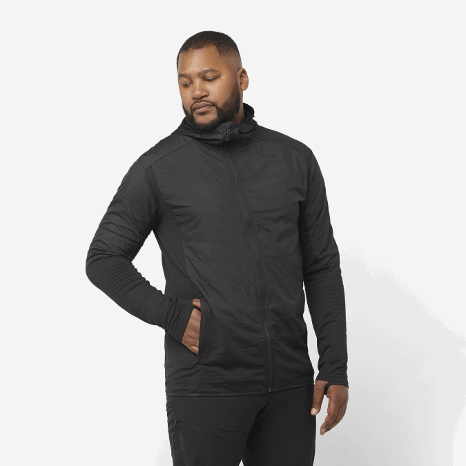 Men's Midlayer Jacket with hood - Outline All Season Hybrid V42L559 Salomon Deep Black - Salomon shoes
