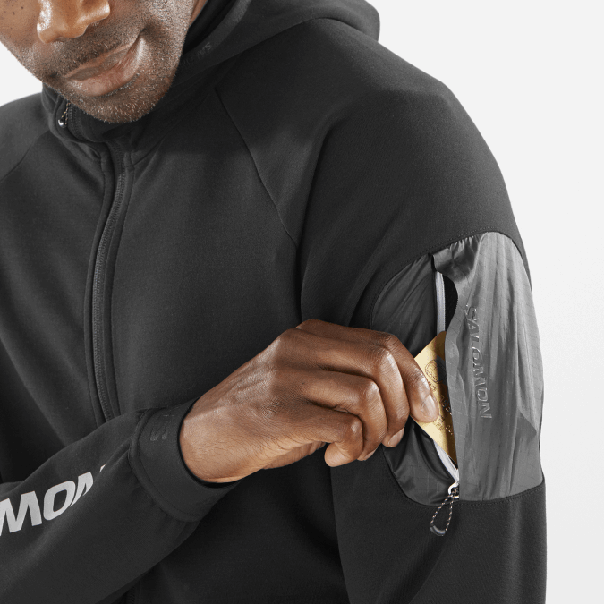 Men\'s Full Zip Midlayer Jacket - Equipe V42L1110 Salomon Deep Black/White - Salomon shoes