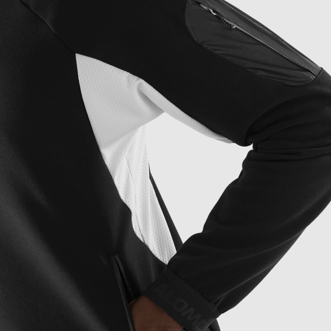 Men\'s Full Zip Midlayer Jacket - Equipe V42L1110 Salomon Deep Black/White - Salomon shoes