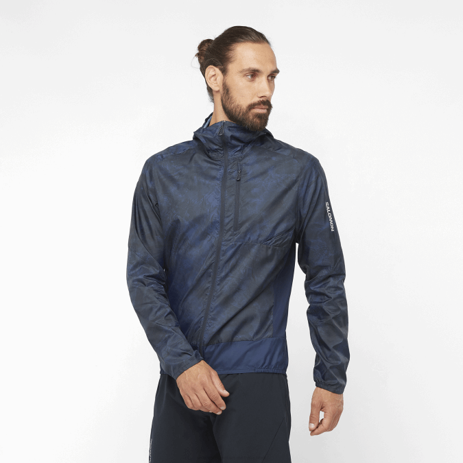 Men's Wind Jacket Hoodie - Bonatti Cross Wind V42L1093 Salomon Navy Iris/Ao/Deep Black - Salomon sneakers Australia