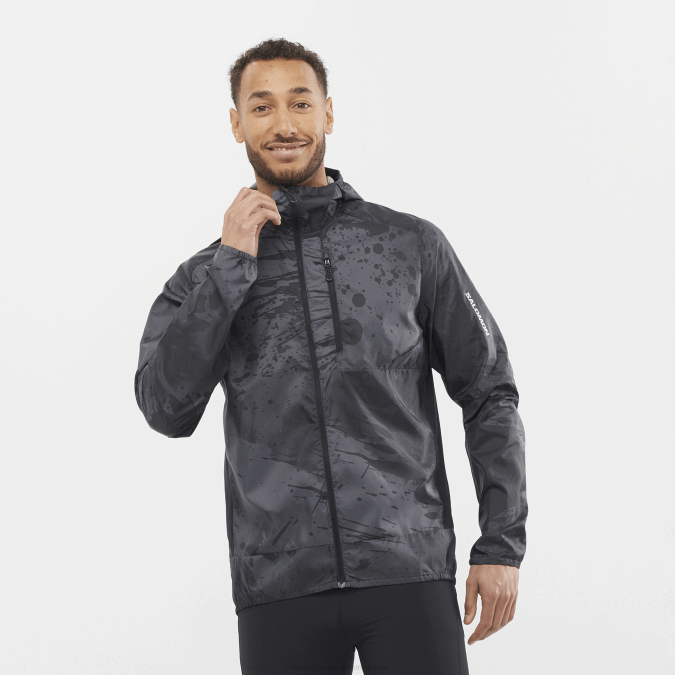 Men's Wind Jacket Hoodie - Bonatti Cross Wind V42L1095 Salomon Deep Black/Ao/Periscope - Salomon Australia