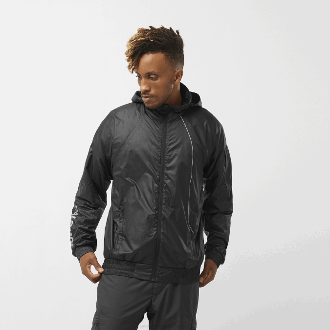Men's Wind Jacket Hoodie - Equipe V42L1086 Salomon Deep Black - Salomon shoes