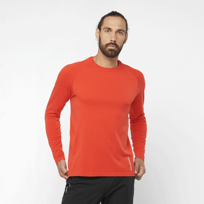 Men's Long Sleeve T-Shirt - Sense Aero Seamless V42L231 Salomon Fiery Red - Salomon Australia