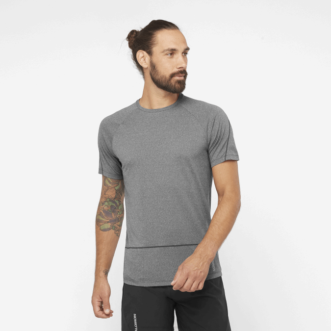 Men's Short Sleeve T-Shirt - Cross Run V42L232 Salomon Deep Black/Heather - Salomon sneakers Australia