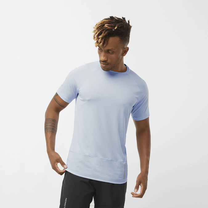Men's Short Sleeve T-Shirt - Cross Run V42L235 Salomon Chambray Blue/Heather - Salomon Australia