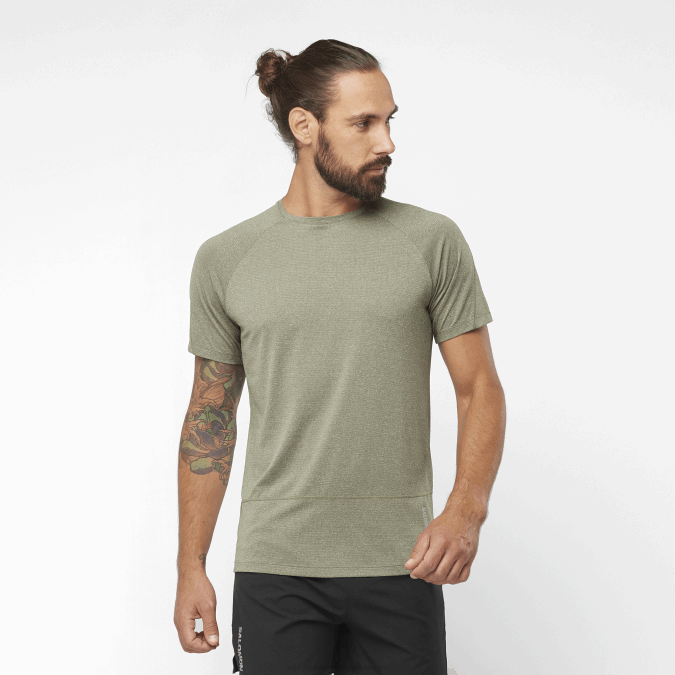 Men's Short Sleeve T-Shirt - Cross Run V42L237 Salomon Grape Leaf/Heather - Salomon shoes