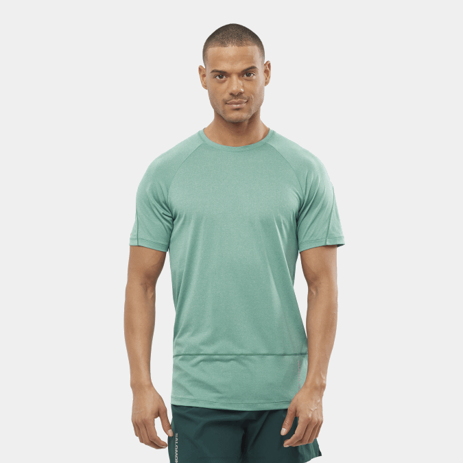 Men's Short Sleeve T-Shirt - Cross Run V42L241 Salomon Pacific/Heather - Salomon Australia