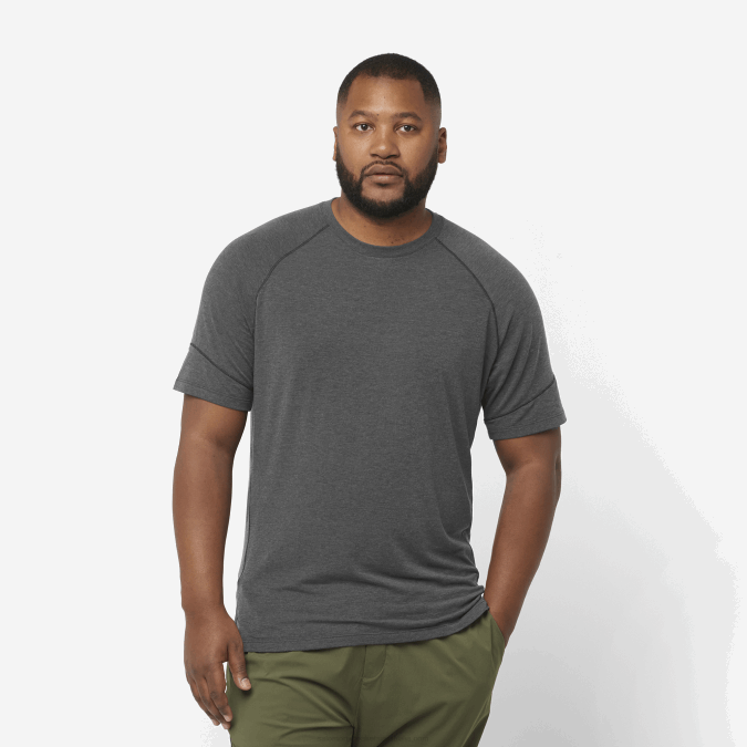 Men's Short Sleeve T-Shirt - Runlife V42L1200 Salomon Deep Black/Heather - Salomon Australia