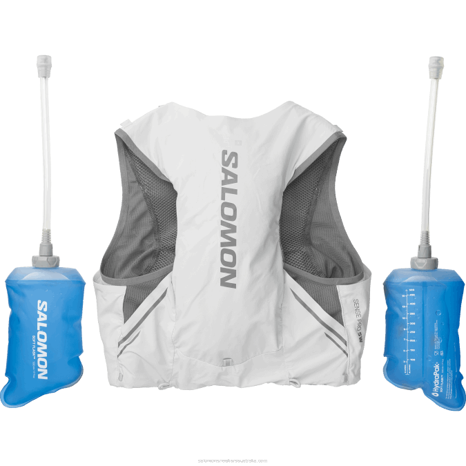 Women\'s Running Vest with flasks included - Sense Pro 5 V42L977 Salomon Oyster Mushroom/Quiet Shade Translucent - Salomon Australia