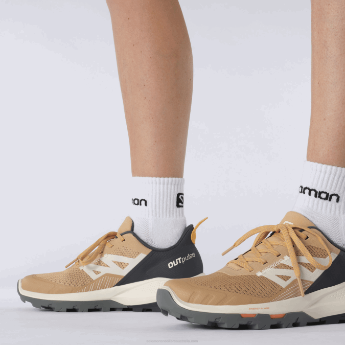 Women\'s Hiking Shoes - Outpulse V42L1281 Salomon Fenugreek/Ebony/Blazing Orange - Salomon sneakers Australia