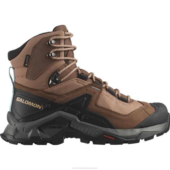 Women's Leather Hiking Boots - Quest Element Gore-Tex V42L1135 Salomon Mocha Mousse/Pewter/Marine Blue - Salomon shoes