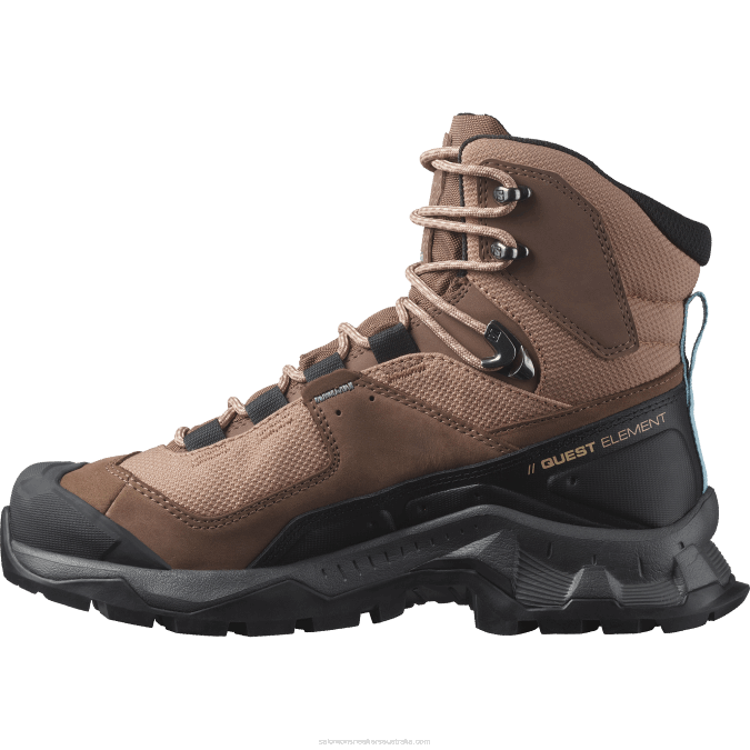 Women\'s Leather Hiking Boots - Quest Element Gore-Tex V42L1135 Salomon Mocha Mousse/Pewter/Marine Blue - Salomon shoes