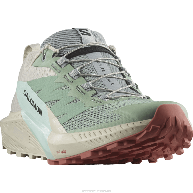 Women\'s Trail Running Shoes - Sense Ride 5 V42L1496 Salomon Lily Pad/Rainy Day/Bleached Aqua - Salomon shoes