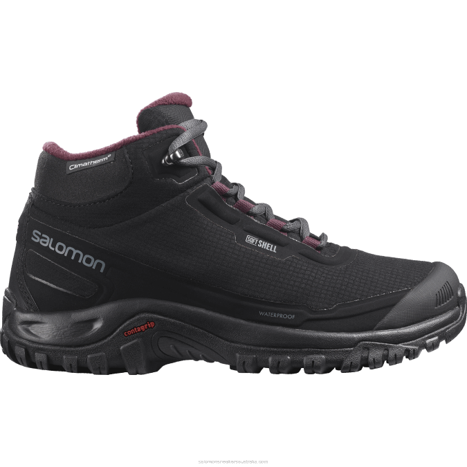 Women's Winter Boots - Shelter Clima Waterproof V42L782 Salomon Black/Ebony/Wine Tasting - Salomon Australia