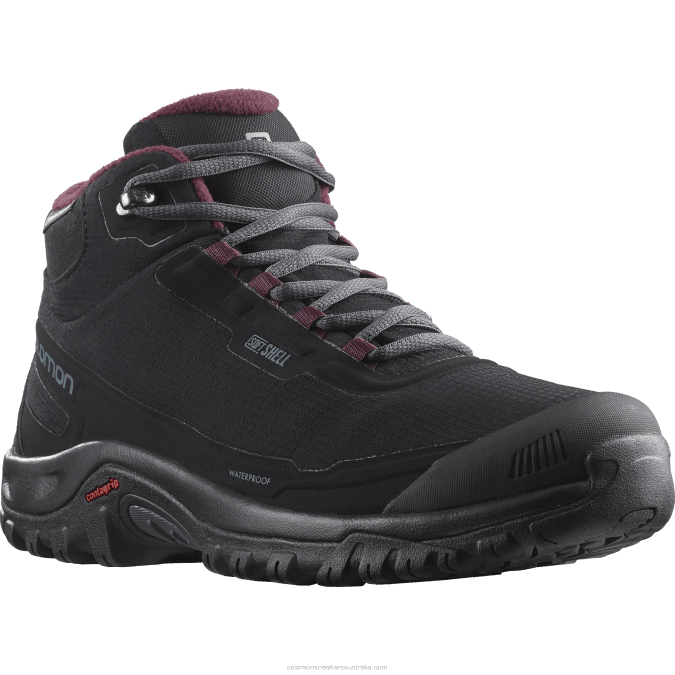 Women\'s Winter Boots - Shelter Clima Waterproof V42L782 Salomon Black/Ebony/Wine Tasting - Salomon Australia