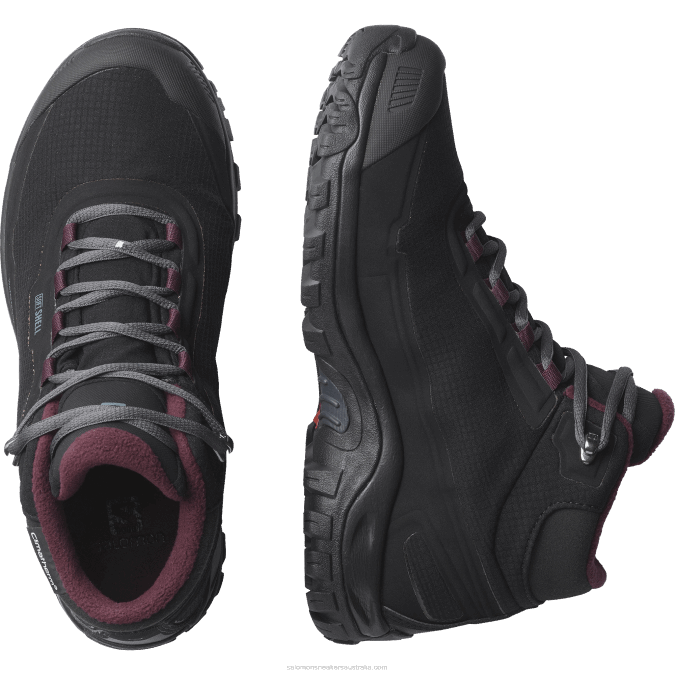 Women\'s Winter Boots - Shelter Clima Waterproof V42L782 Salomon Black/Ebony/Wine Tasting - Salomon Australia